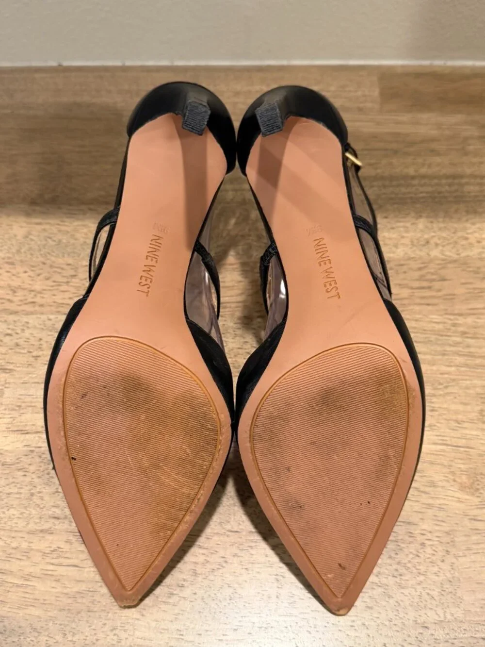 Nine West Black Pointed Toe T-Strap Heeled Sandals Size 9.5